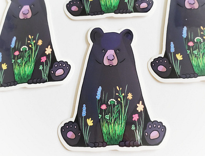 Flower Bear Sticker animal illustration bear illustration product design stickers surface design