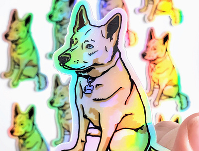 Holographic Dog Sticker animal illustration colorful design illustration product design surface design