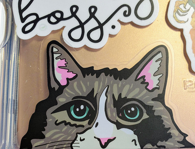 Gray and white peeking cat sticker animal illustration cat design illustration product design surface design