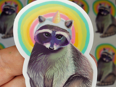 Raccoonicorn sticker/magnet animal illustration colorful design illustration product design surface design