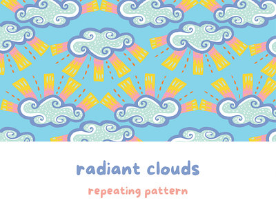 Radiant Clouds Repeating Pattern baby pastel comfy nursery cozy fleece doodle illustration hand drawn clouds handmade for baby nature print rainbow clouds soft cloud sky stylized clouds swirly doodles whimsical doodle whimsical sky