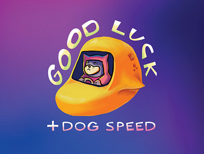 Good Luck and Dog Speed Digital Illustration animal illustration apparel design astronaut colorful dog graphic tee hand lettering illustration postcard product design space surface design