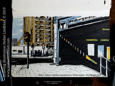 Drawing of Metro station entrance, Stockholm