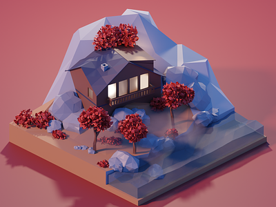 Autumn Atmosphere 3d art blender foggy house illustration isometric nature river tree