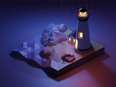 Lighthouse 3d art blender illustration isometric lighthouse rain