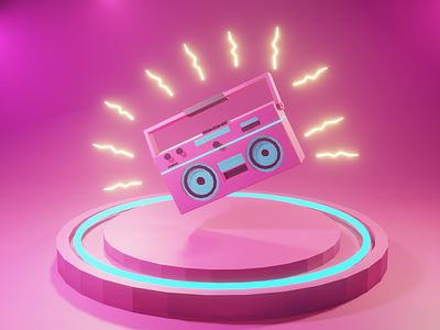 Radio 3d art 80s blender colorful illustration music pink pink and blue pop radio vintange