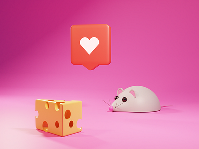 It's love 3d art blender cheese cute illustration instagram love mouse pink rodent