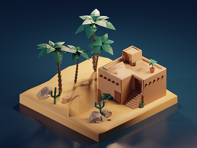 Desert 3d art blender desert dune house illustration isometric nature
