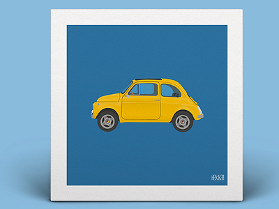 500 blue car fiat poster yellow