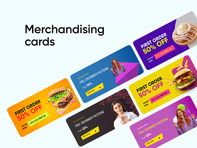 Merchandising Cards-Food & Pharmacy Mobile apps food app offer cards offers pharmacy app ui