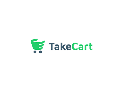 TakeCart blue branding cart green hand logo logotype shopping wheels