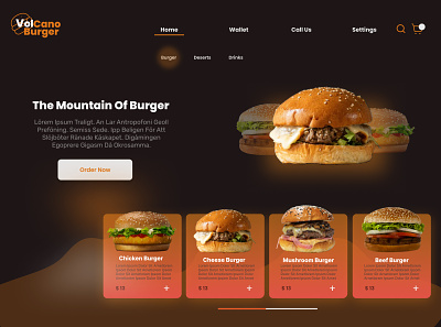 Volcano burger home page UI/UX WEB Design animation app branding design graphic design icon illustration logo minimal typography ui ux vector
