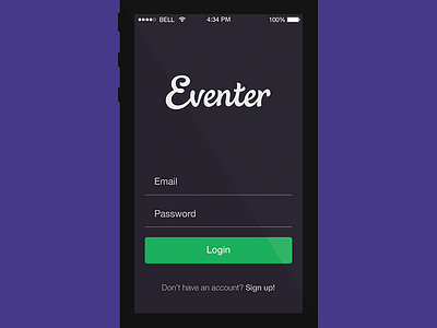 Login screen for Eventer app