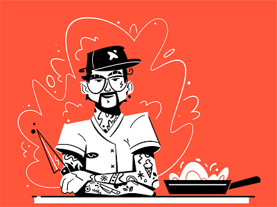 Cool chef art cartoon character chef cook flat food illustration rock tattoo vector