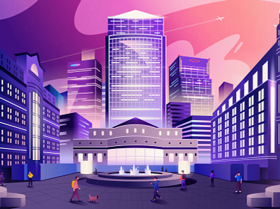 Canary Wharf | London architecture cartoon city downtown europe illustration london nightlife skyscraper vector