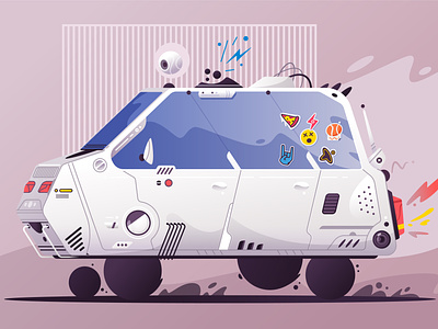 Cybercar art car cartoon cyber cyberpunk design future futuristic illustration robot tech vector