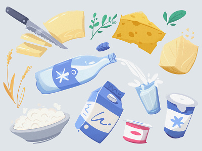 Dairy products art cartoon cheese dairy farm food food illustration illustration marketplace milk vector
