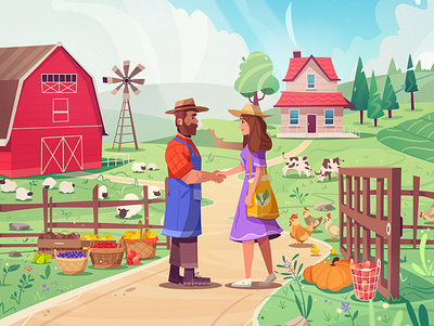 Good deal art buyer cartoon character design farm farmer illustration vector
