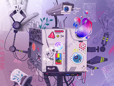 Broken robot art character cyberpunk future futuristic graffiti illustration illustrator robot streetart watch