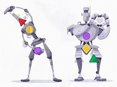 Gymnastics & Love cartoon character design funny future futuristic illustration robot tech vector
