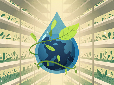 Water saving art cartoon earth farm global illustration plant saving vector water