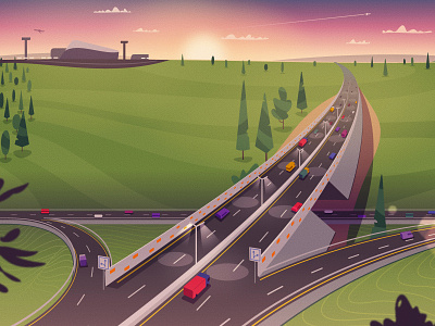 Highway airport art car cartoon highway illustration illustrator landscape road traffic vector