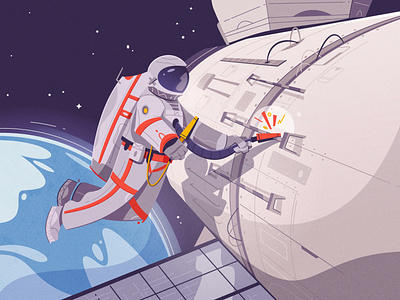 Astronaut in outer space art astronaut character character design cosmonaut flat illustration outer space procreate space space station tech vector