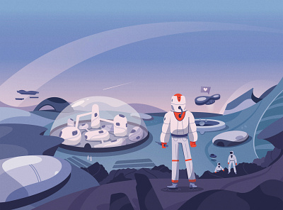Planetary Exploration art astronaut cartoon character explore future futuristic illustration mars planet procreate space vector