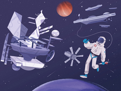 Future Space astronaut cartoon character character design cosmonaut design flat future illustration planet space vector