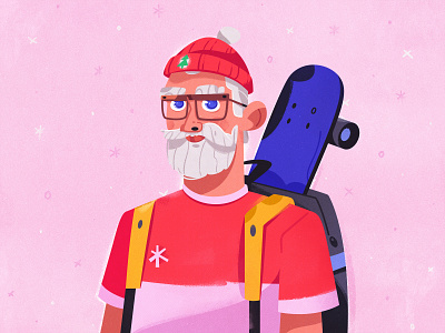 Santa's vacation art character christmas design holiday illustration new year santa skate skateboard vector