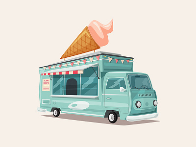 Sweets van business cartoon children cream dessert food ice illustration summer sweet truck van