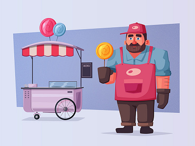 Sweet seller candy character funny illustration person seller sweets vector
