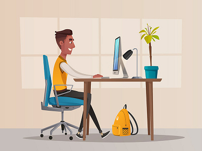 Comfortable workplace character illustration interior office vector work workplace