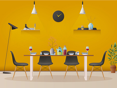 Interior Design | Dining Room cartoon design dining room illustration interior room vector