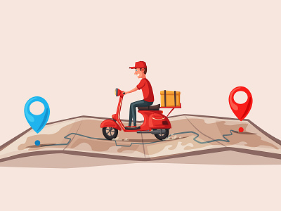 Delivery guy art cartoon character delivery illuatration map pin vector