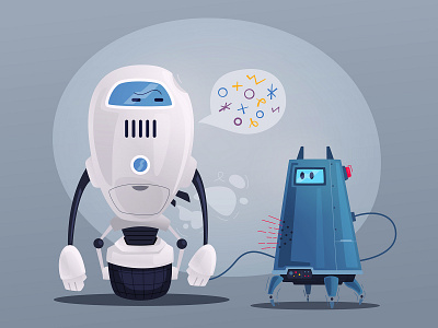 Robot and robodog cartoon character design dog future illustration robot vector