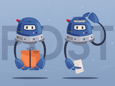 Robot a postman cartoon character drone funny illustration mail robot vector