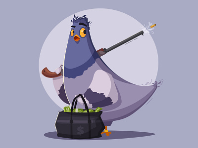 Pigeon a thief bird cartoon character funny illustration pigeon thief vector