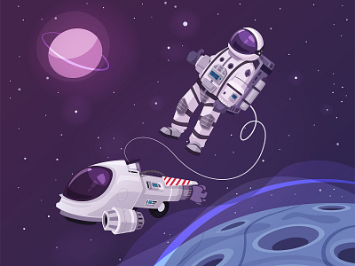 Outer space astronaut cartoon character cosmonaut illustration space spaceship vector