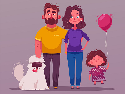 Happy family cartoon character family funny happy illustration pet vector