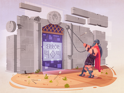 404 error 404 404 page ancient arena art cartoon character character design design door enter error error 404 funny gladiator illustration stage vector virtual