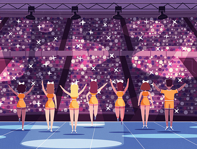 Cheerleaders On Stage | Band art audience cartoon character cheerleader cheerleading enter illustration performance stage vector