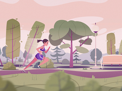Running | Band art cartoon character design flat funny illustration park rainy run runner running sport training vector