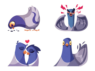 Stickers for Telegram | Pigeons part 1 angry art bird cartoon character design emotion flat food funny greeting icon illustration love pigeon pigeons sticker stickers telegram vector