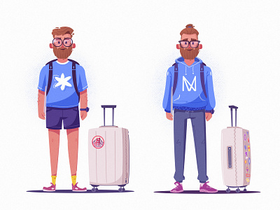Traveler | IVN art beard cartoon character character design design flat funny glasses illustration suitcase travel traveler vector