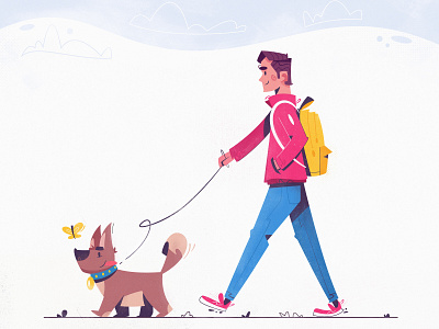 Walking the dog art cartoon character character design design dog doggy friend funny illustration pet vector walking