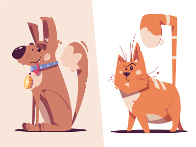 Dog & Cat | Diffy art cartoon cat character design dog doggy flat funny illustration kitty pet pets puppy vector