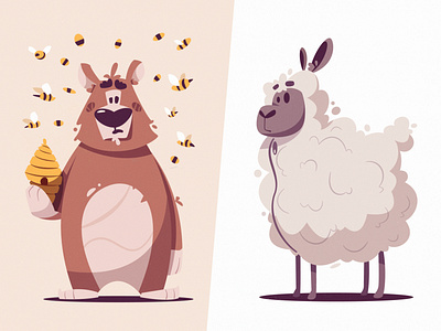 Bear and sheep animal animals art bear cartoon character design flat funny game illustration sheep vector