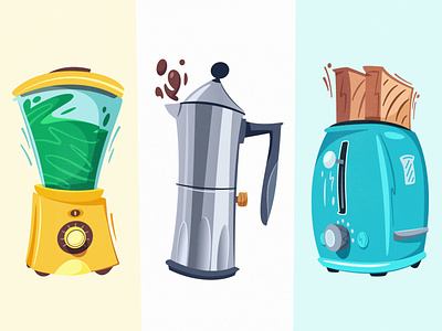 Kitchen appliances | Diffy americano appliance art blender breakfast cartoon coffee coffeemaker design espresso flat funny illustration kitchen smoothie toaster vector