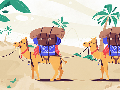 Silk Road | Joom arabian art camel cartoon character delivery desert design flat funny illustration palm sand silk travel vector